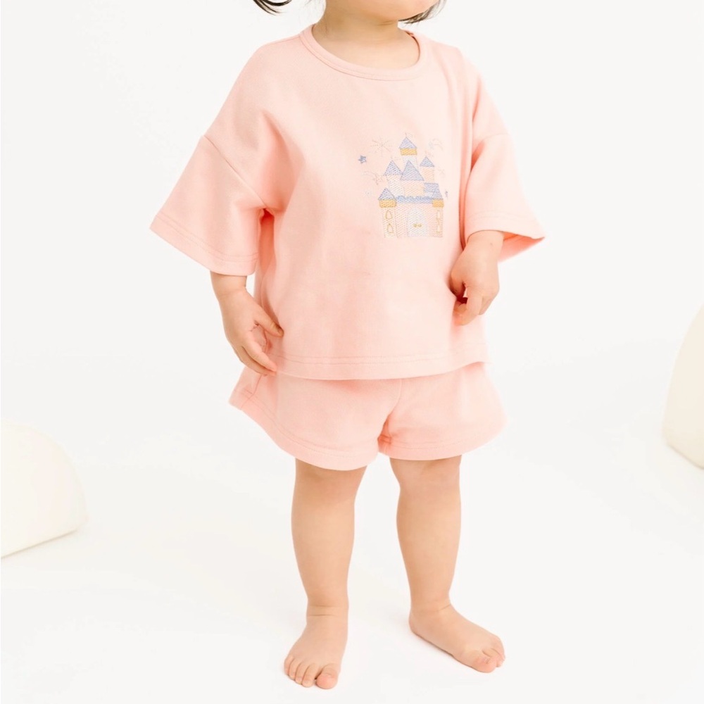 Little One Shop Oversized Slouchy Short Sleeve Pink Castle Set
